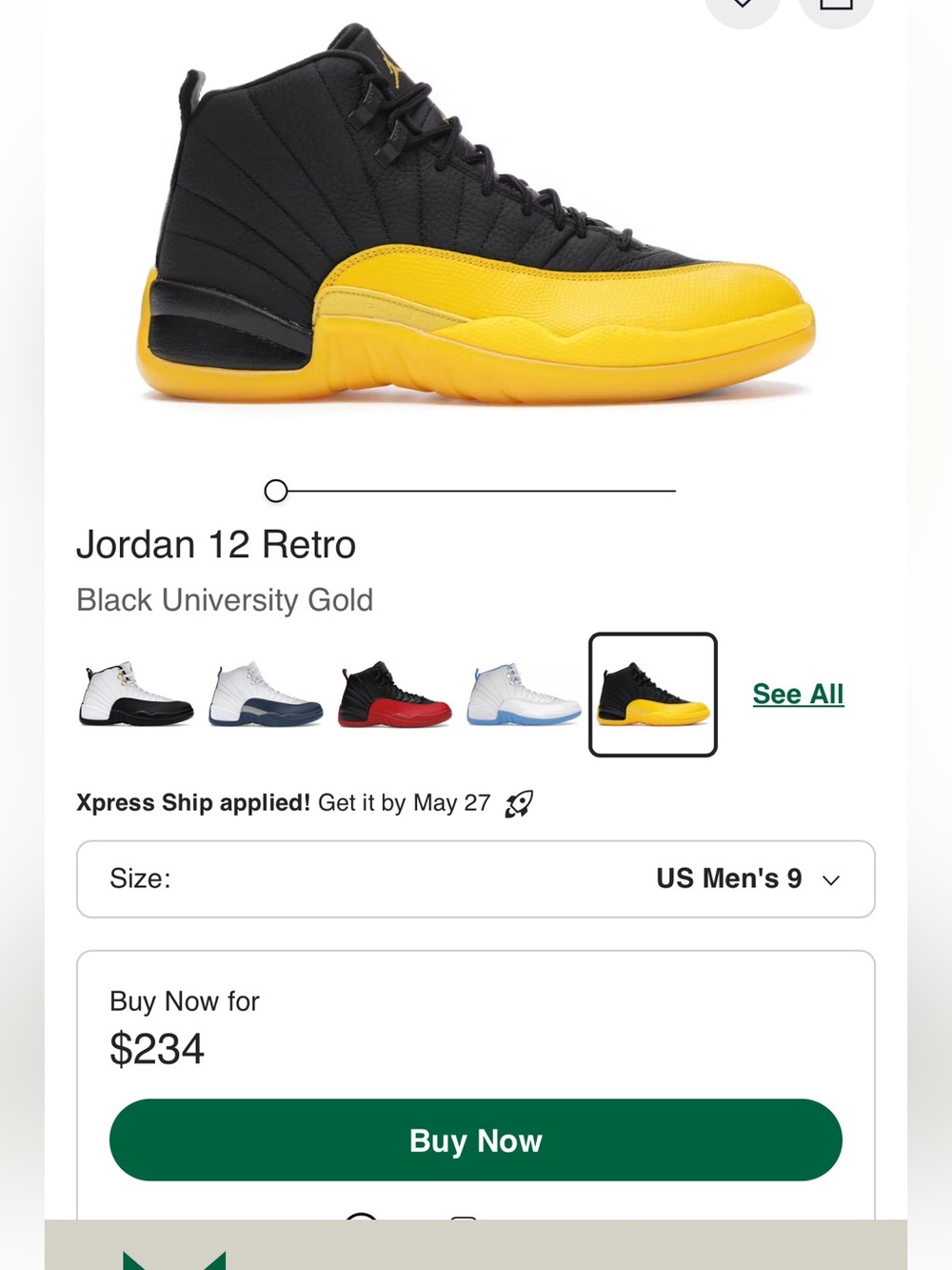 “MENS SIZE 9” AUTHENTIC Jordan 12 Retro Black University Gold - Picture 5 of 6
